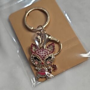 Ladies Pink Fox Keychain Bag Charm Purse Charm Shiny Rhinestones Crystals NWOT